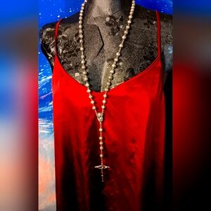 Gothic Vintage Rosary — Dark Metal Beads & Crucifix